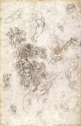 Studie postav pro „Poslední soud“ s podpisem umělce, 1536-41 (uhl na papíře) (recto)